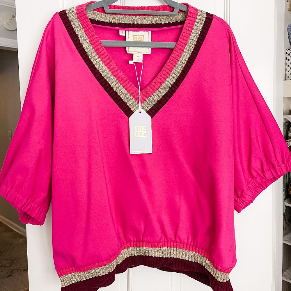 Metallic Hem Fusica V-Neck Sweater